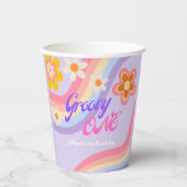 Groovy One Retro Rainbow 1e verjaardag Papieren Bekers (Voorkant)