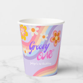 Groovy One Retro Rainbow 1e verjaardag Papieren Bekers