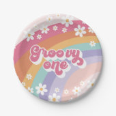 Groovy One Retro Rainbow 1e verjaardag Papieren Bordje (Voorkant)