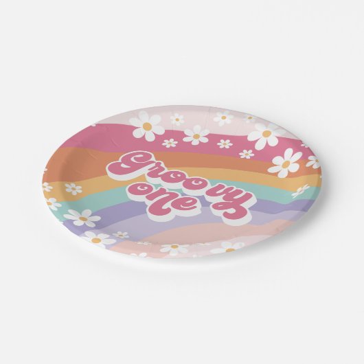 Groovy One Retro Rainbow 1e verjaardag Papieren Bordje (Gekanteld)