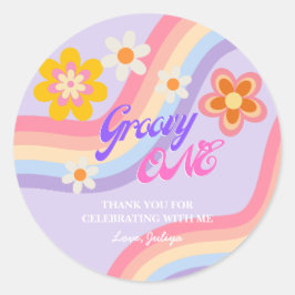 Groovy One Retro Rainbow 1e verjaardag Ronde Sticker