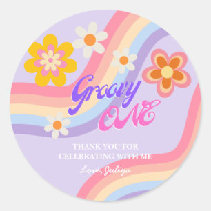 Groovy One Retro Rainbow 1e verjaardag Ronde Sticker