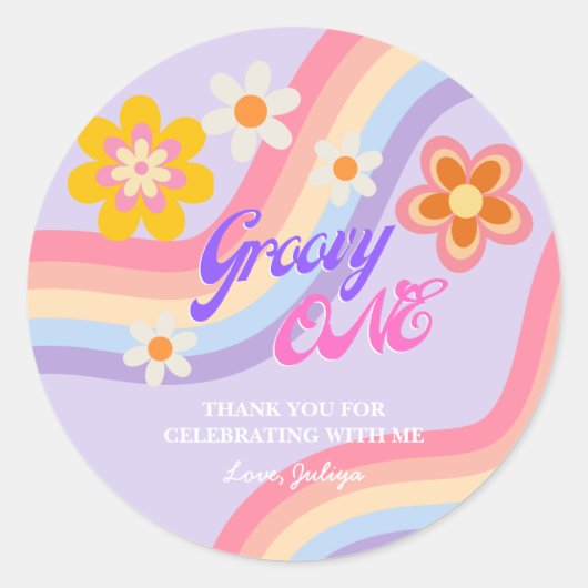 Groovy One Retro Rainbow 1e verjaardag Ronde Sticker (Voorkant)