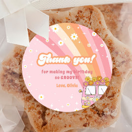 Groovy One Retro Rainbow 1e verjaardag Ronde Sticker