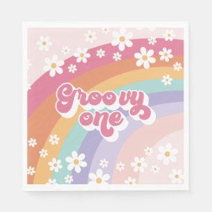 Groovy One Retro Rainbow 1e verjaardag Servet