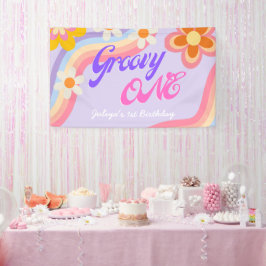 Groovy One Retro Rainbow 1e verjaardag Spandoek