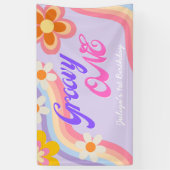 Groovy One Retro Rainbow 1e verjaardag Spandoek (Verticaal)