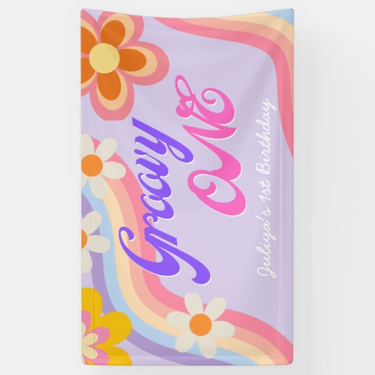 Groovy One Retro Rainbow 1e verjaardag Spandoek (Verticaal)