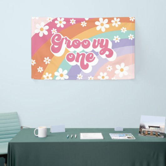 Groovy One Retro Rainbow 1e verjaardag Spandoek (Beurs)