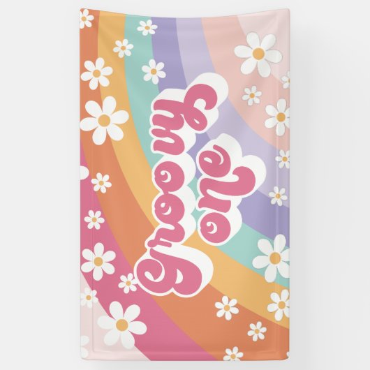 Groovy One Retro Rainbow 1e verjaardag Spandoek (Verticaal)