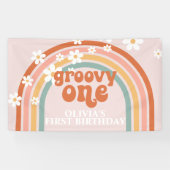 Groovy One Retro Rainbow Daisy Birthday Banner (Horizontaal)