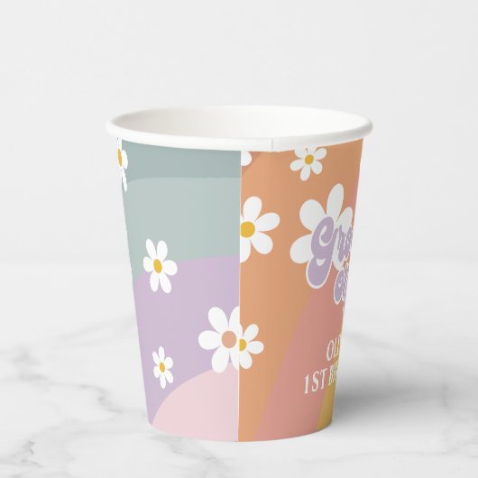 Groovy One Retro Rainbow Paper Cups Papieren Bekers (Rechts)
