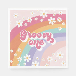 Groovy One Retro Regenboog 1e Verjaardag Servet