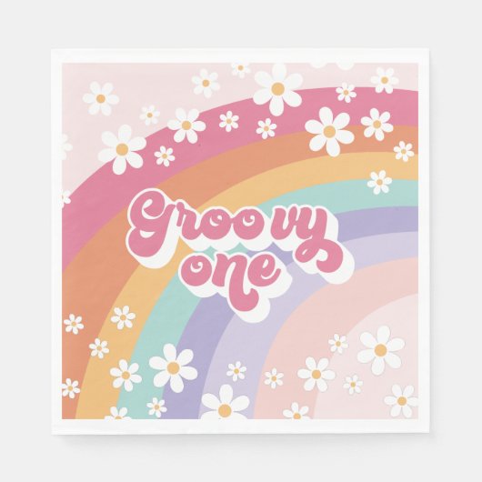 Groovy One Retro Regenboog 1e Verjaardag Servet (Voorkant)