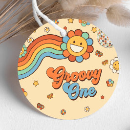 Groovy One Retro Regenboog 1e Verjaardagsfeest Bedankjes Labels