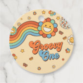 Groovy One Retro Regenboog 1e Verjaardagsfeest Bedankjes Labels (Voorkant)