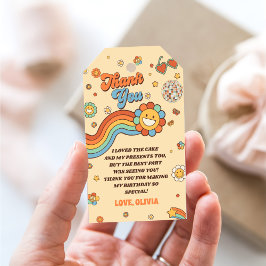 Groovy One Retro Regenboog 1e Verjaardagsfeest Cadeaulabel