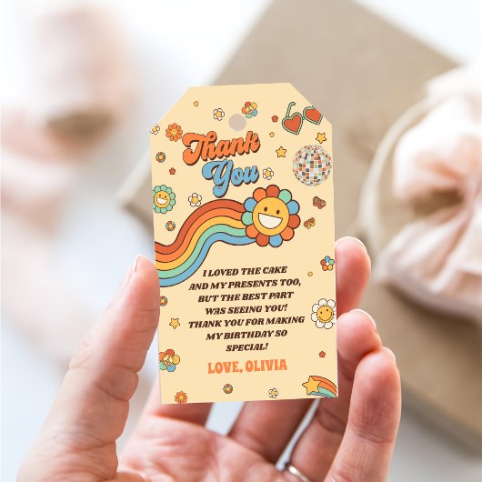 Groovy One Retro Regenboog 1e Verjaardagsfeest Cadeaulabel