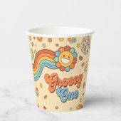 Groovy One Retro Regenboog 1e Verjaardagsfeest Papieren Bekers (Voorkant)