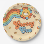 Groovy One Retro Regenboog 1e Verjaardagsfeest Papieren Bordje (Voorkant)