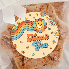 Groovy One Retro Regenboog 1e Verjaardagsfeest Ronde Sticker