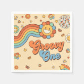 Groovy One Retro Regenboog 1e Verjaardagsfeest Servet (Voorkant)