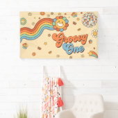 Groovy One Retro Regenboog 1e Verjaardagsfeest Spandoek (Insitu)