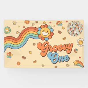 Groovy One Retro Regenboog 1e Verjaardagsfeest Spandoek