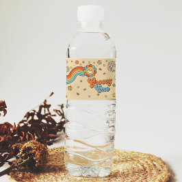Groovy One Retro Regenboog 1e Verjaardagsfeest Waterfles Etiket