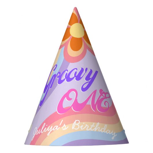 Groovy One Retro Regenboog 1e Verjaardagsfeestje P Feesthoedjes (Voorkant)