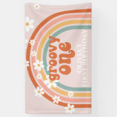 Groovy One Retro Regenboog Madelief Verjaardagsban Spandoek (Verticaal)