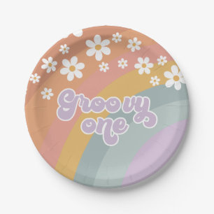 Groovy One Retro Regenboog Papieren Borden Bordje