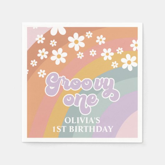 Groovy One Retro Regenboog Servet (Voorkant)