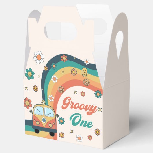 Groovy One Retro Regenboog Verjaardagsfeest Bedankdoosjes (Geopend)