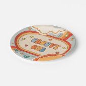 Groovy One Retro Regenboog Verjaardagsfeest Papieren Bordje (Gekanteld)