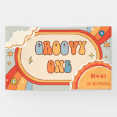 Groovy One Retro Regenboog Verjaardagsfeestbanner Spandoek (Horizontaal)