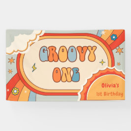 Groovy One Retro Regenboog Verjaardagsfeestbanner Spandoek