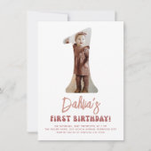 Groovy One Retro Roze Bloemen Foto 1e Verjaardag Kaart (Voorkant)