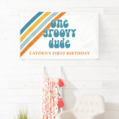 Groovy One Retro Strepen Jongens verjaardag Banner (Insitu)