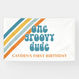 Groovy One Retro Strepen Jongens verjaardag Banner