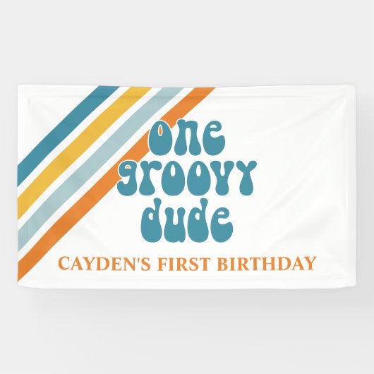 Groovy One Retro Strepen Jongens verjaardag Banner (Horizontaal)