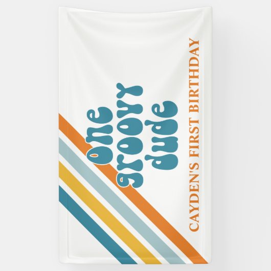 Groovy One Retro Stripes Boy verjaardagstanner Spandoek (Verticaal)