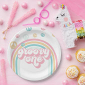 Groovy One Retro Summer Rainbow Papieren Bordje (Feest)