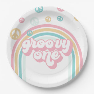 Groovy One Retro Summer Rainbow Papieren Bordje