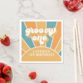 Groovy One Retro Sunshine Boy First Birthday Paper Servet (Insitu)