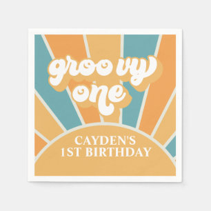 Groovy One Retro Sunshine Boy First Birthday Paper Servet