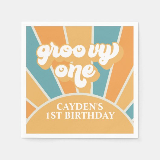 Groovy One Retro Sunshine Boy First Birthday Paper Servet (Voorkant)