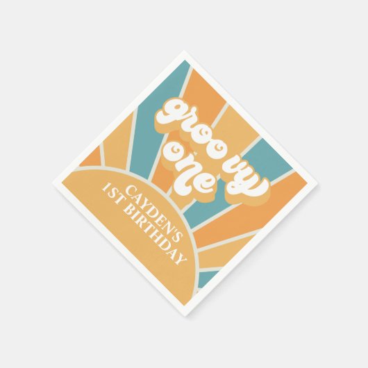 Groovy One Retro Sunshine Boy First Birthday Paper Servet (Hoek)