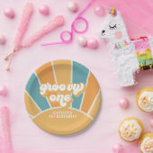 Groovy One Retro Sunshine Boy First Birthday Papieren Bordje (Feest)