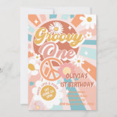 Groovy One Retro Sunshine Daisy Boho 1e Verjaardag Kaart (Voorkant)